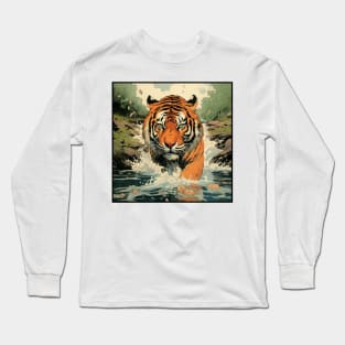 Colorful Tiger Cartoon Vintage Bengals Tiger Drawing Comics Fearless Tiger Long Sleeve T-Shirt